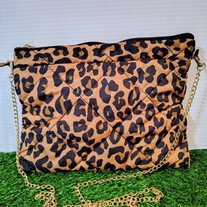 Leopard Print Quilted Chain Shoulder/Wristlet Bag